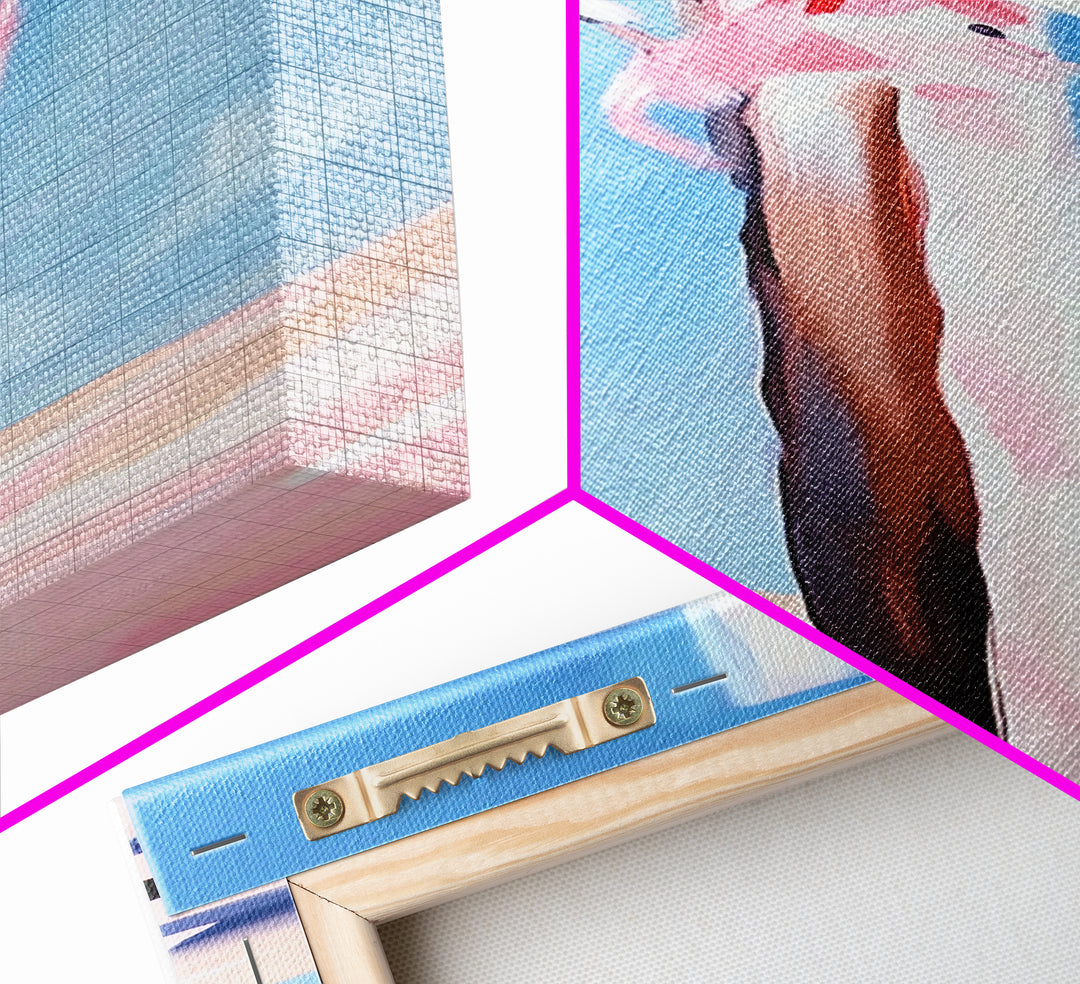 Coastal Utility Pole, Minimalist Beach Art, Soft Pastel Aesthetic, Sky Blue Landscape, Modern Wall Decor, Framed Canvas Print, Ocean Vibes