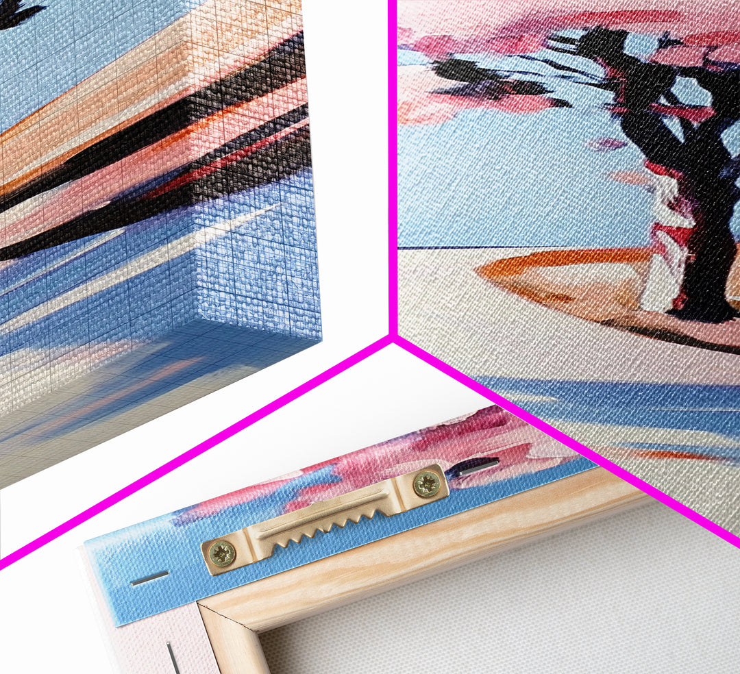 Cherry Blossom Tree, Serene Landscape Painting, Romantic Pink Art, Tranquil Nature Decor, Spring Home Decor, Framed Canvas Print