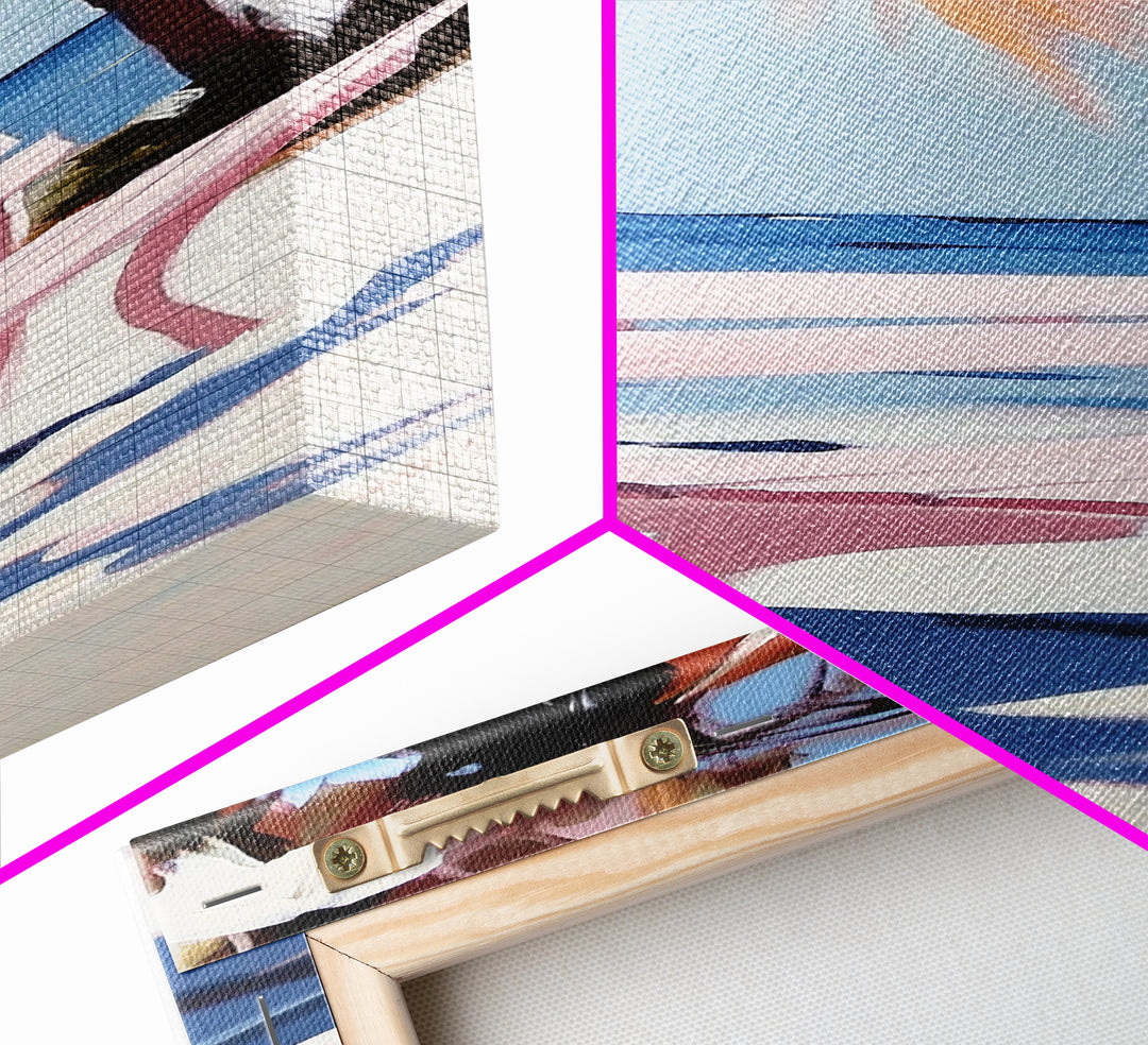 Beach Bench, Palm Tree, Ocean View, Framed Canvas Print, Coastal Wall Art, Tropical Decor, Boho Beach Art, Living Room Wall Art