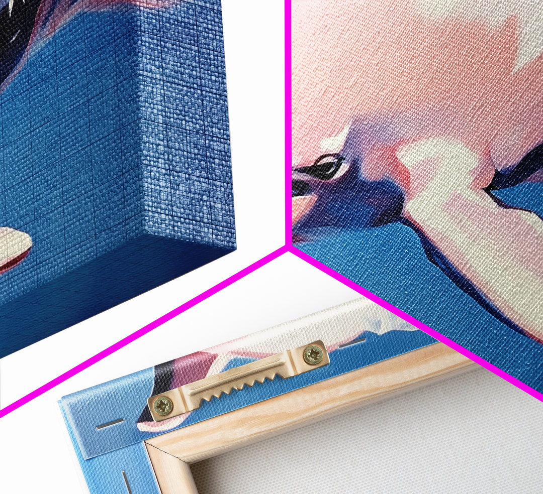 Dolphin Painting, Ocean Wall Art, Coastal Home Decor, Marine Life Artwork, Blue and Pink Art, Beach House Art, Framed Canvas Print