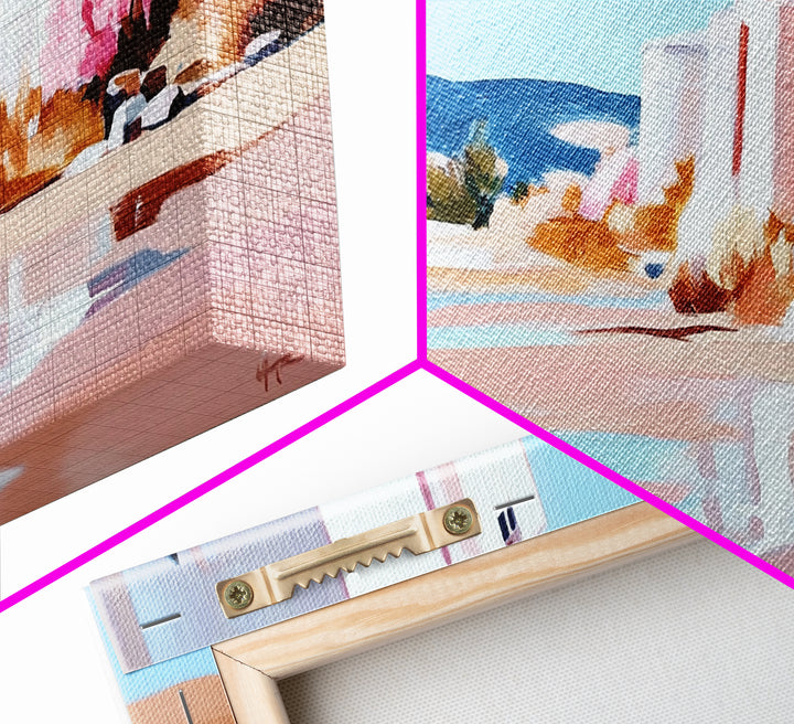 Desert Landscape, White House, Pink Trees, Canvas Print, Modern Southwest Art, Living Room Wall Art, Warm Earthy Tones, Minimalist Nature