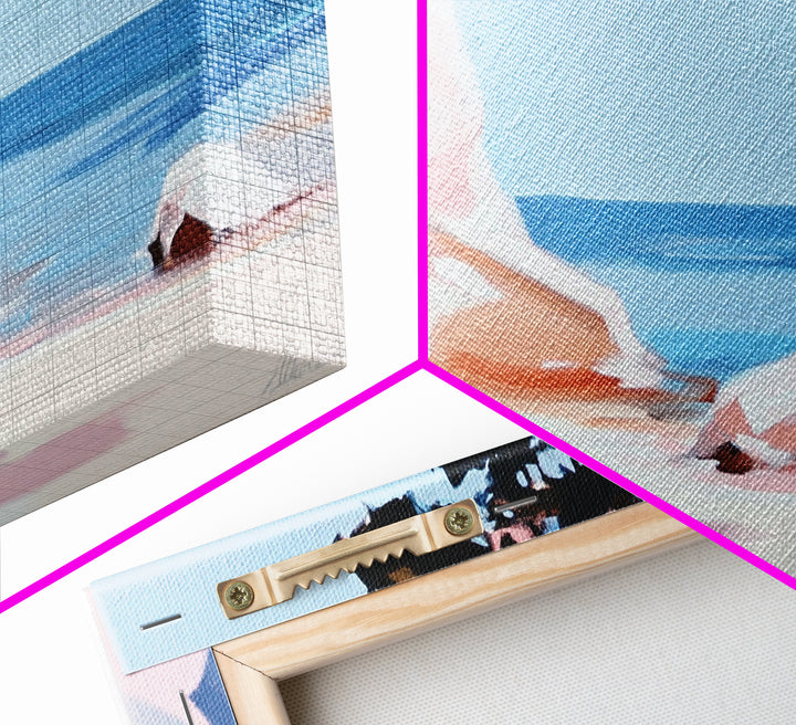 Beach Cliffs, Ocean Landscape, Coastal Art, Modern Wall Decor, Living Room Art, Framed Canvas Print, Minimalist Seascape, Pastel Artwork