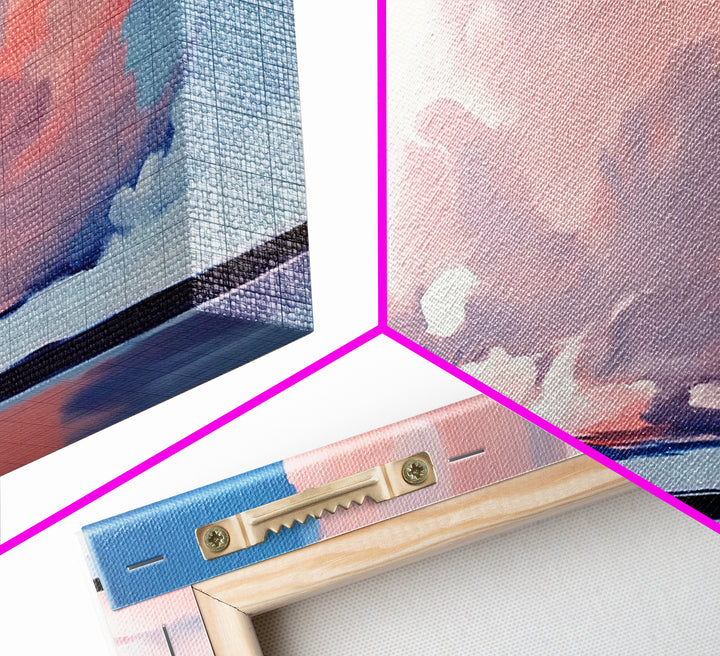 Sunset Glow, Cloud Reflections, Pastel Sky, Framed Canvas Print, Beach House Decor, Aesthetic Landscape, Contemporary Art, Serene Home Accent