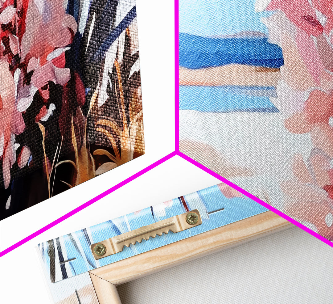 Desert Bloom, Southwest Landscape, Cactus and Flowers, Warm Toned Artwork, Boho Living Room Art, Pink and Blue Painting, Canvas Print