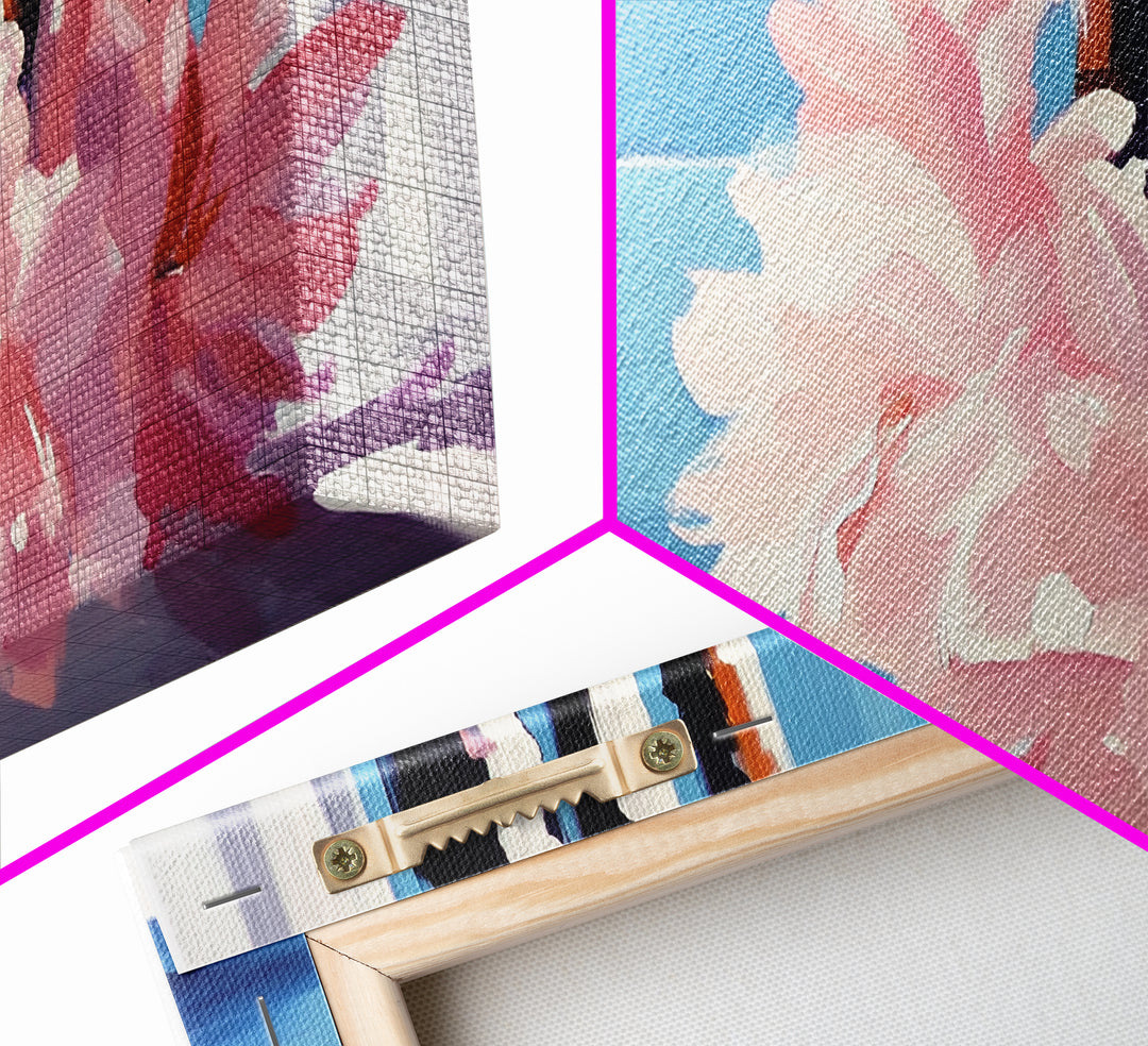 Ocean View, Floral Arrangement, Pastel, Canvas Print, Coastal Wall Art, Beach House Aesthetic, Modern Decor, Blue and Pink Theme