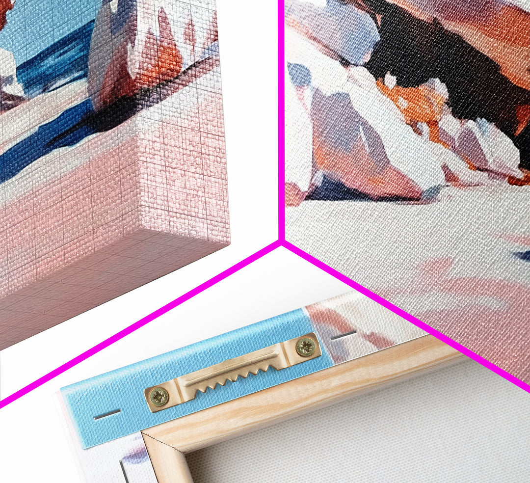 Rocky Beach Scene, Coastal Landscape, Modern Nature Art, Relaxing Seaside View, Framed Canvas Print, Ocean Wall Decor