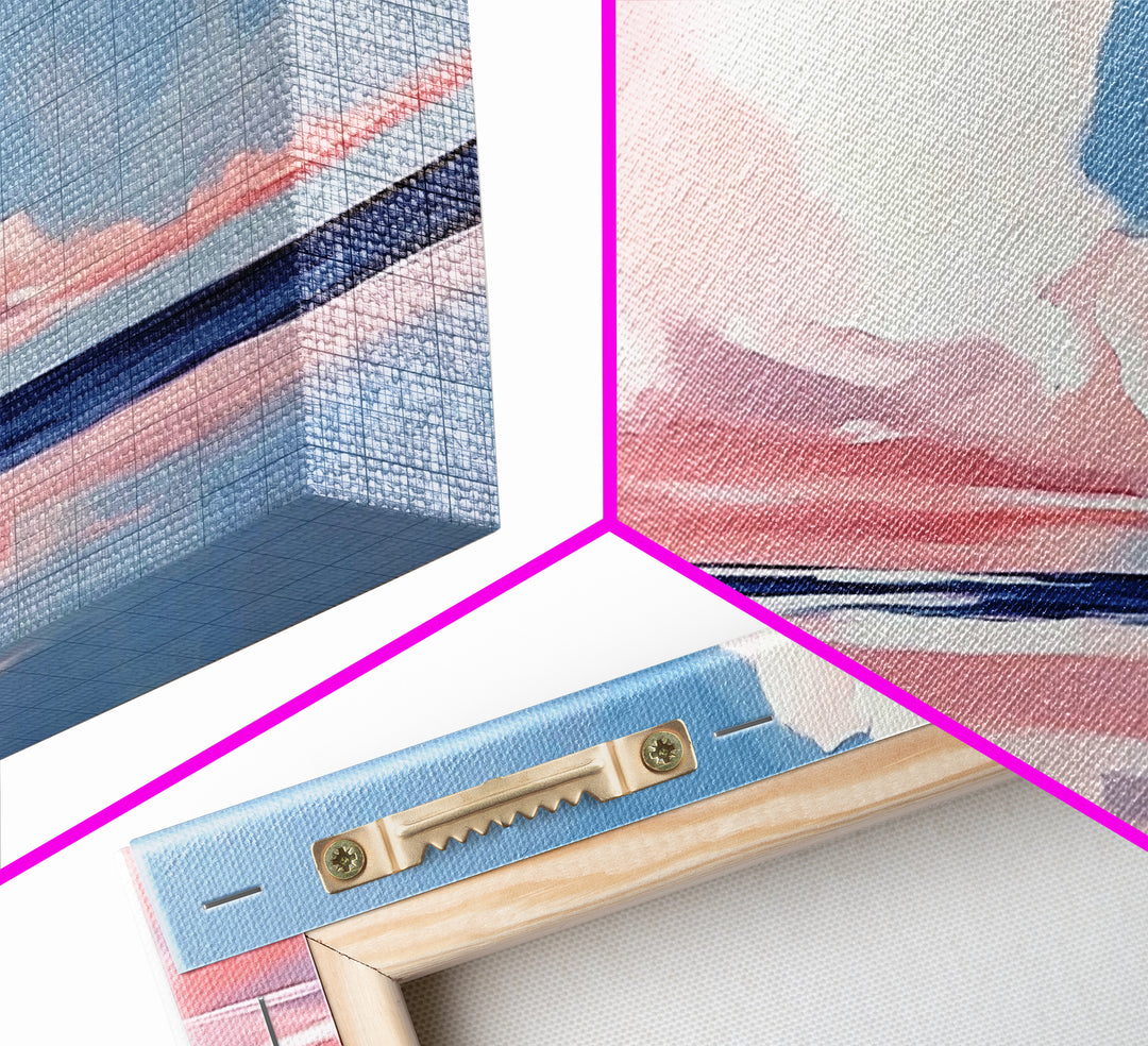 Cloudy Seascape, Pink Horizon, Framed Canvas Print, Coastal Art, Serene Wall Decor, Sunset Painting, Ocean Aesthetic