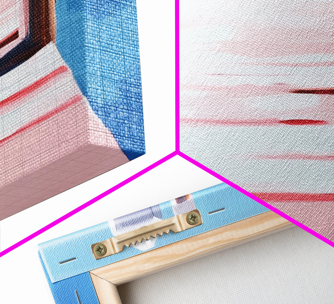 Dockside View, Nautical Art, Framed Canvas Print, Coastal Wall Decor, Beach House Aesthetic, Minimalist Ocean Painting