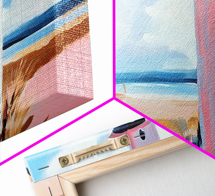 Coastal Lighthouse, Beach Wall Art, Nautical Decor, Ocean Landscape, Seaside Home, Modern Minimalist, Framed Canvas Print