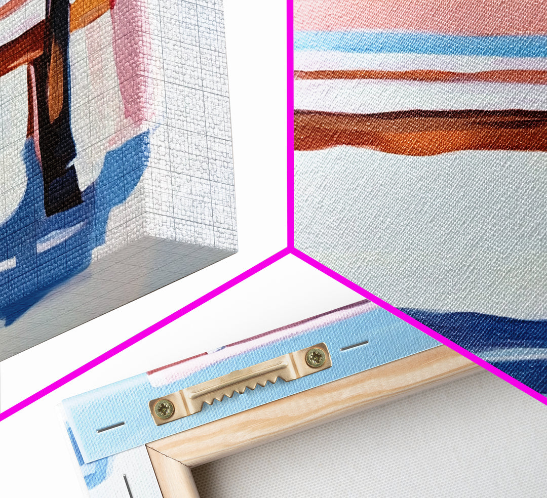 Park Bench, Peaceful Moment, Minimalist Art, Living Room Wall Art, Pastel Landscape, Framed Canvas Print, Impressionist Style, Soft Blue Pink