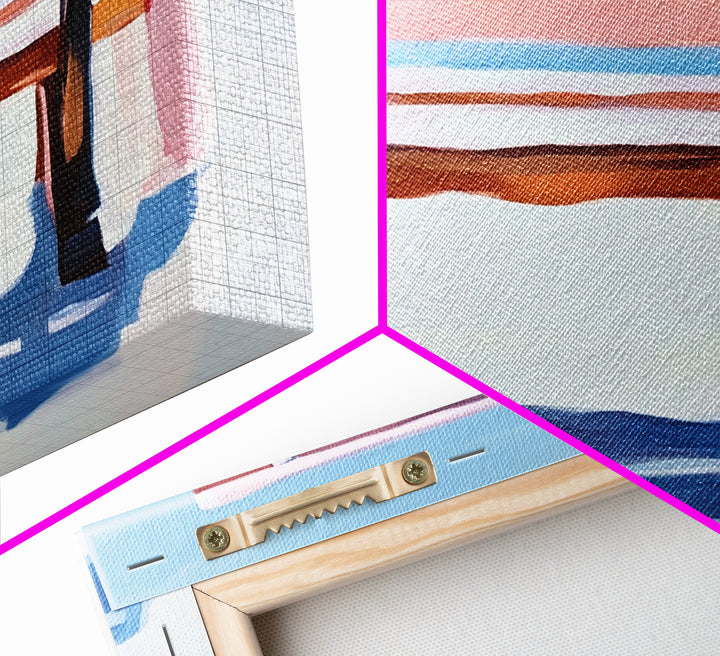 Park Bench, Peaceful Moment, Minimalist Art, Living Room Wall Art, Pastel Landscape, Framed Canvas Print, Impressionist Style, Soft Blue Pink