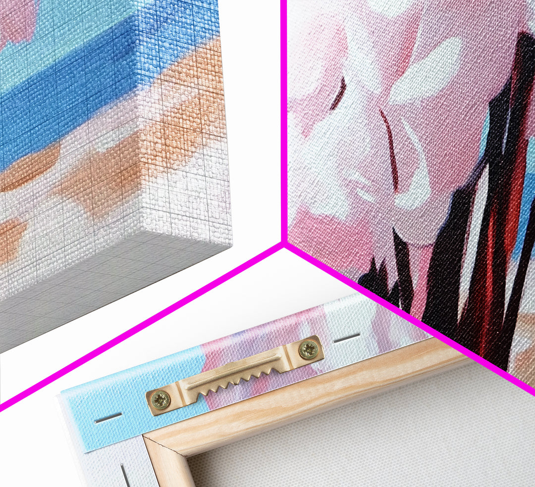 Coastal Flowers, Beach House Art, Pink Blossom Painting, Nature Wall Art, Minimalist Decor, Framed Canvas Print, Modern Living Room