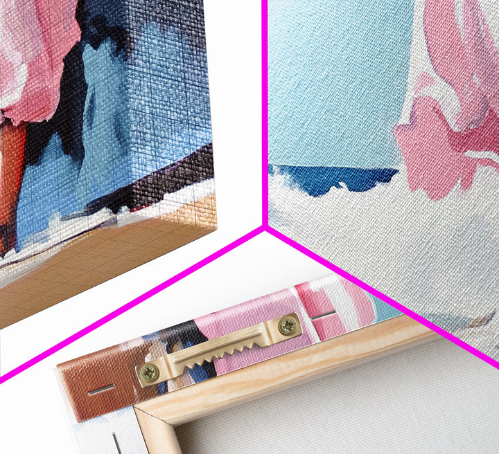 Ocean Breeze, Pink Dress, Coastal Art, Modern Seascape, Minimalist Wall Art, Living Room Decor, Beach Aesthetic, Canvas Print