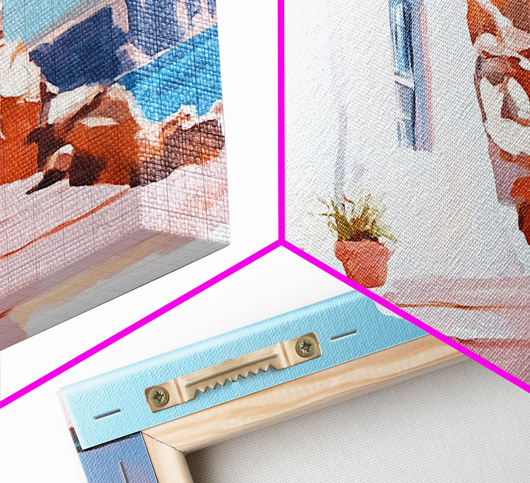 Cliffside House, Mediterranean Wall Art, Travel Print, Santorini Inspired Decor, Minimalist Aesthetic, Framed Canvas Print, Living Room