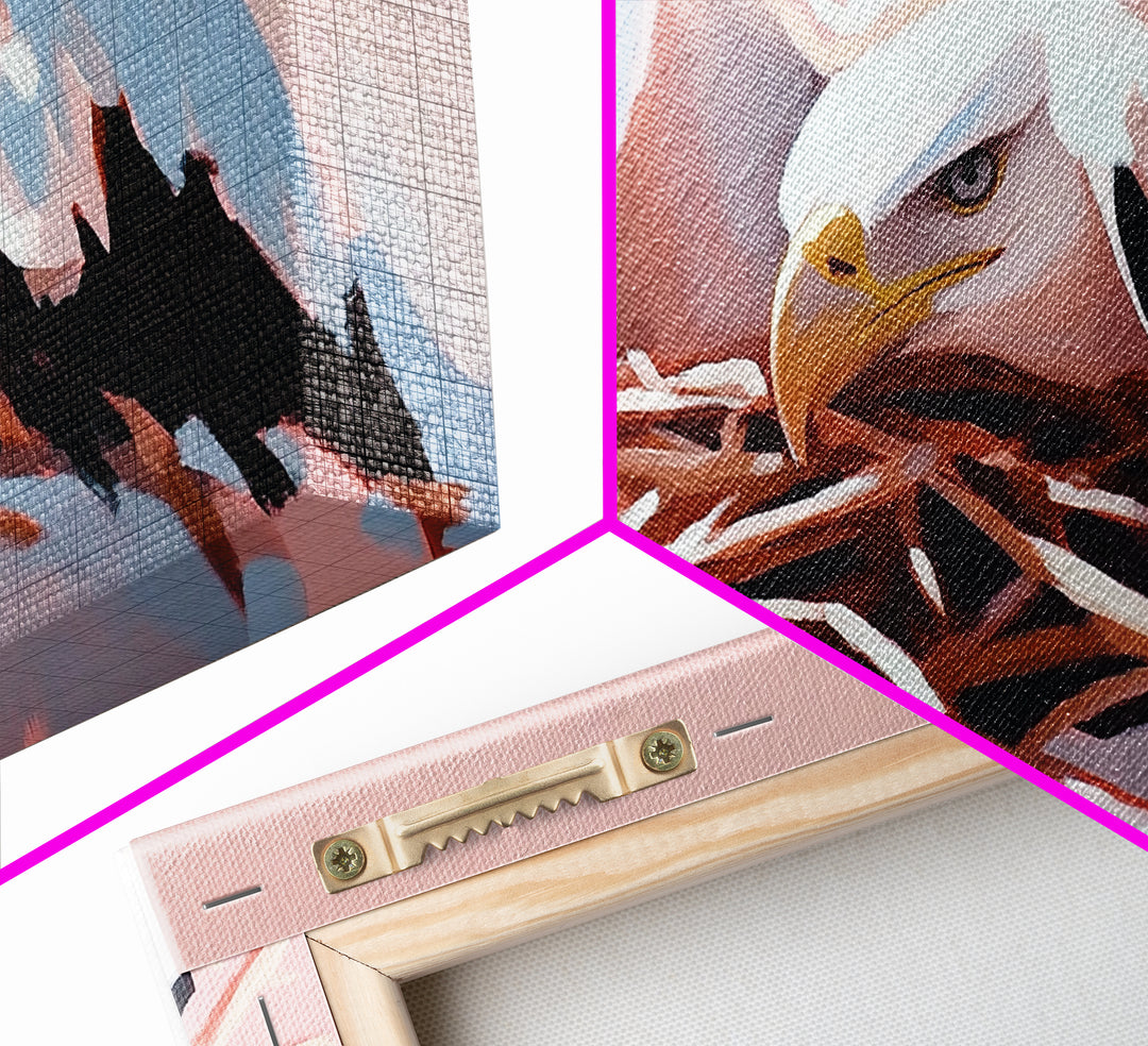 Bald Eagle, Wildlife Nest, Majestic Bird Art, American Symbol, Nature Aesthetic, Home Office Decor, Living Room Art, Framed Canvas Print