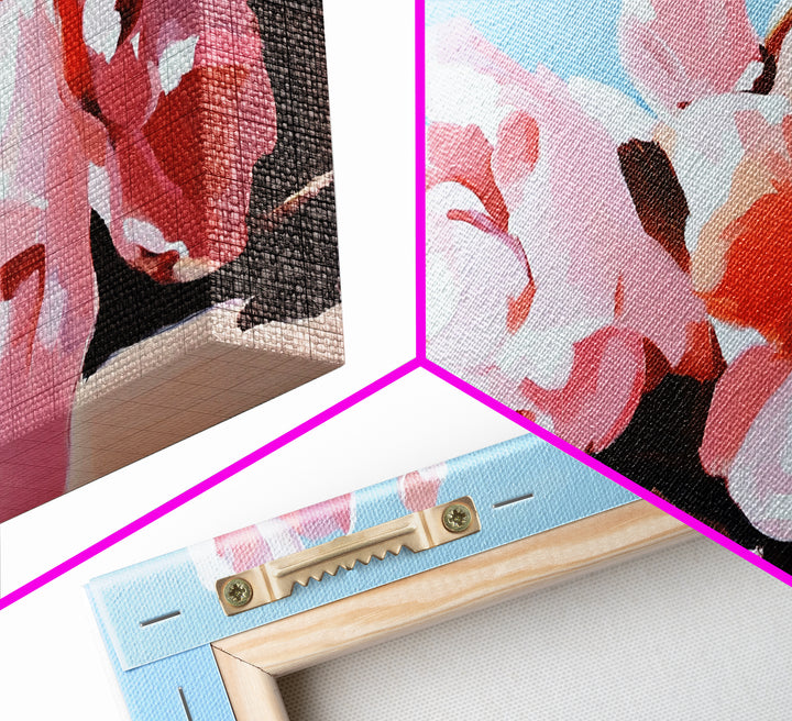 Beach Flowers, Coastal Art, Pink Peonies, Seaside Decor, Framed Canvas Print, Living Room Wall Art, Romantic Art, Boho Aesthetic