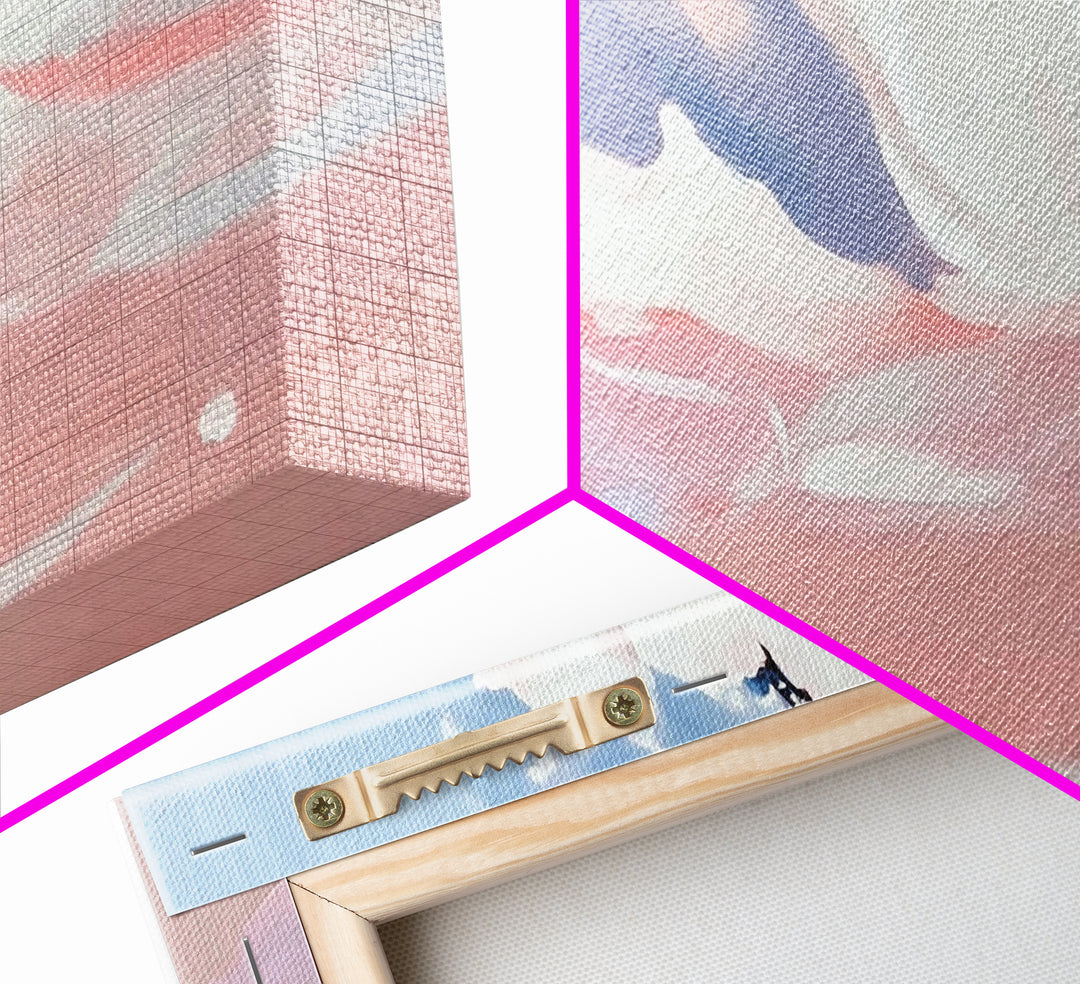 Abstract Waves, Coastal Aesthetic, Beach Sunset, Living Room Wall Art, Canvas Print, Ocean Home Decor, Modern Seaside Artwork, Pink and Blue