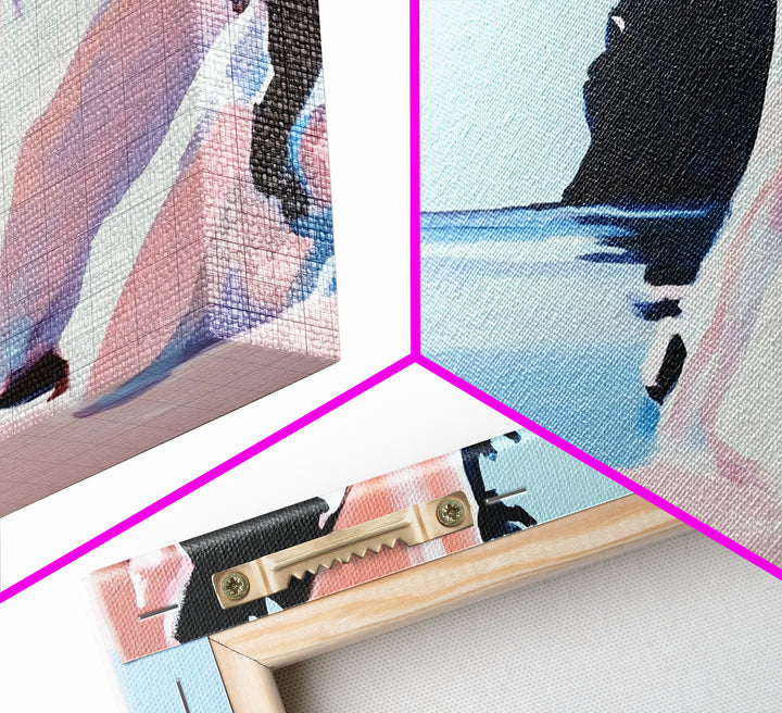 Cliffside View, Tranquil Waters, Framed Canvas Print, Coastal Wall Art, Minimalist Landscape, Serene Home Decor, Blue and Blush Tones