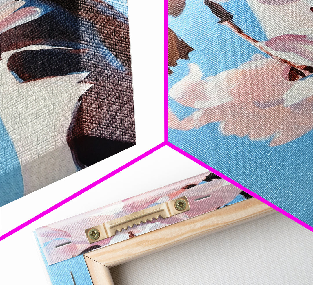 Cherry Blossom, Blue Sky, Framed Canvas Print, Spring Wall Art, Floral Painting, Pastel Decor, Nature Artwork, Bedroom Aesthetic