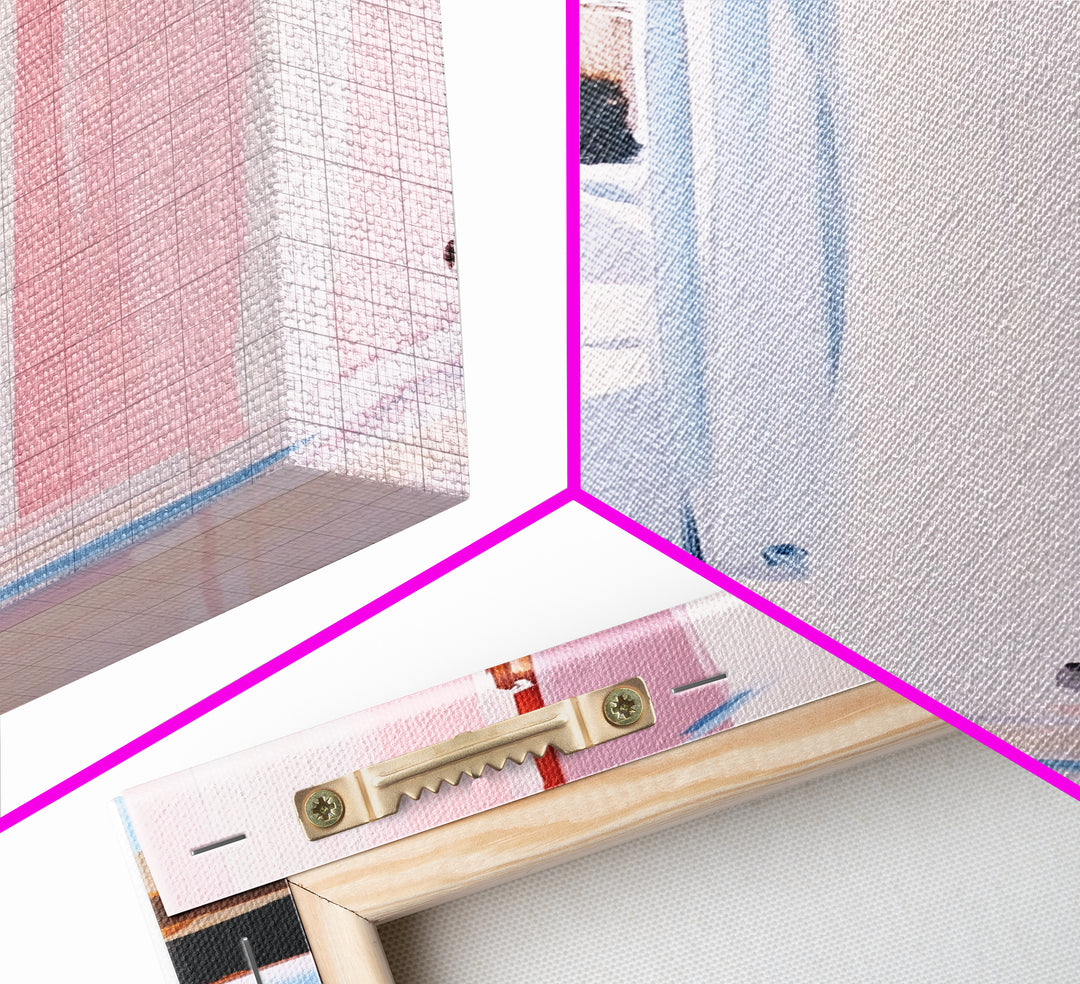 Pink Cityscape, Modern Architecture, Framed Canvas Print, Minimalist Wall Art, Soft Pastel Decor, Urban Home Design, Contemporary Aesthetic