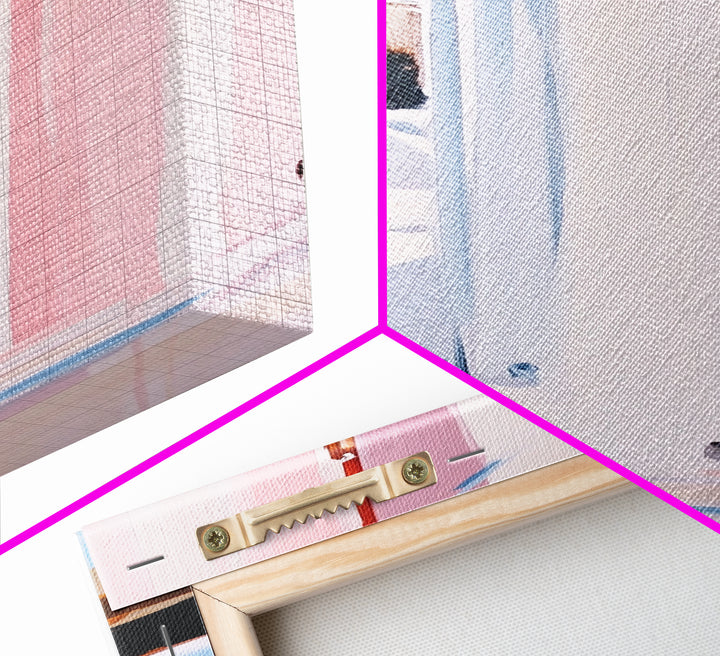 Pink Cityscape, Modern Architecture, Framed Canvas Print, Minimalist Wall Art, Soft Pastel Decor, Urban Home Design, Contemporary Aesthetic