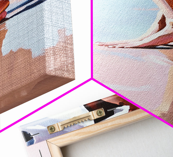 Barefoot Walk, Beach Reflection, Seaside Painting, Framed Canvas Print, Coastal Home Decor, Boho Art, Relaxing Bedroom Wall Art