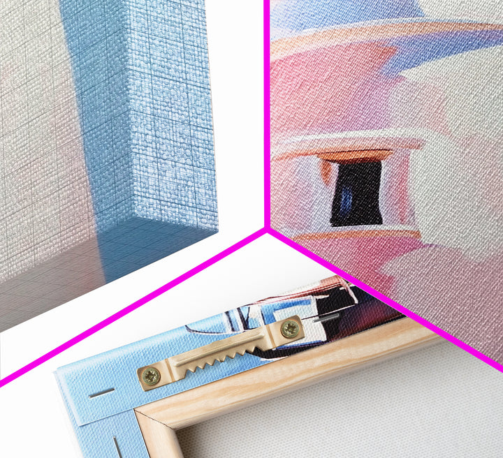 Coastal Lighthouse, Nautical Wall Art, Ocean Beach House, Framed Canvas Print, Minimalist Art, Living Room Wall Decor, Blue Sky