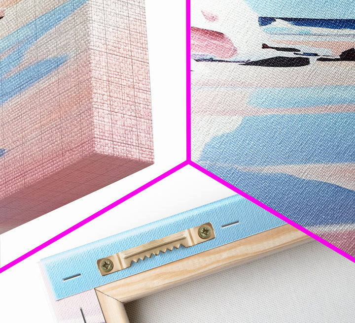 Cliffside Beach, Coastal Retreat, Relaxing Seascape, Ocean View, Soft Pastels, Tranquil Art, Summer Vibes, Framed Canvas Print