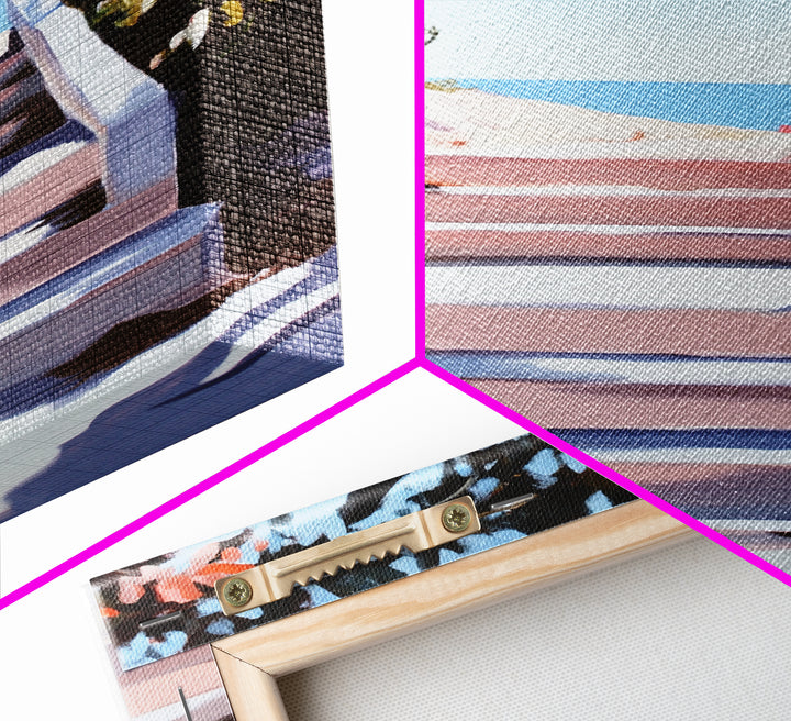 Beach Stairs, Seaside Getaway, Summer Vibes, Tropical Aesthetic, Warm Sunlight, Coastal Home Decor, Framed Canvas Print, Entryway