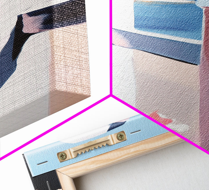 Coastal Railing, Seaside Escape, Nautical Aesthetic, Framed Canvas Print, Beach House Wall Art, Ocean View Decor, Minimalist Blue Art