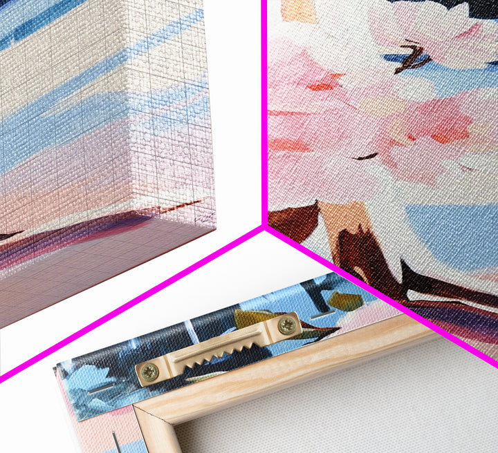 Cherry Blossoms, Winter Trees, Modern Nature Art, Seasonal Wall Art, Framed Canvas Print, Botanical Home Decor, Living Room Artwork