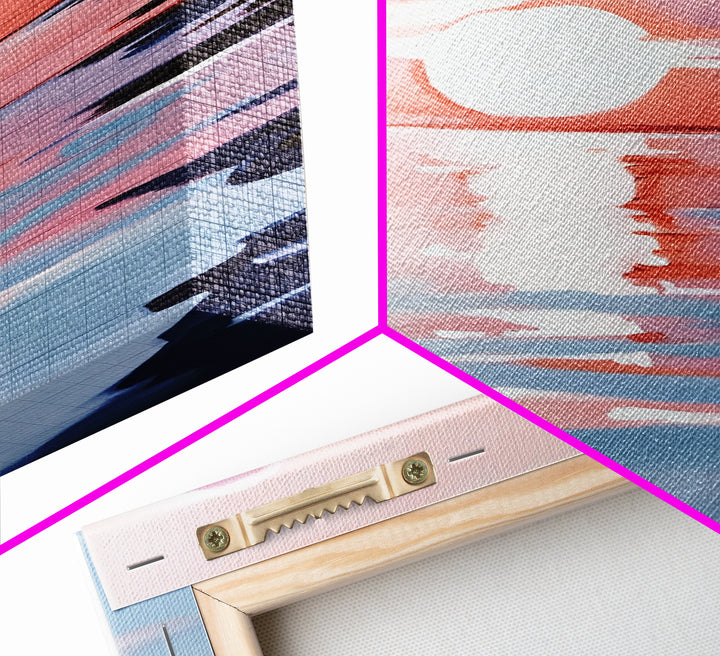 Ocean Sunset, Abstract Seascape Art, Framed Canvas Print, Beach House Wall Art, Modern Coastal Decor, Pink Sky Painting, Bedroom Artwork