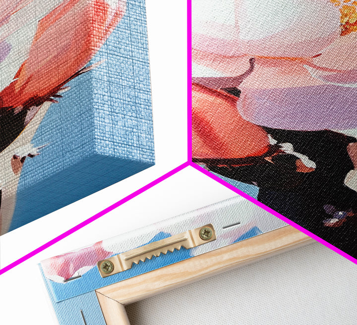 Blooming Cactus, Floral Desert Art, Southwestern Wall Decor, Minimalist Boho Painting, Framed Canvas Print, Pastel Botanical Wall Art