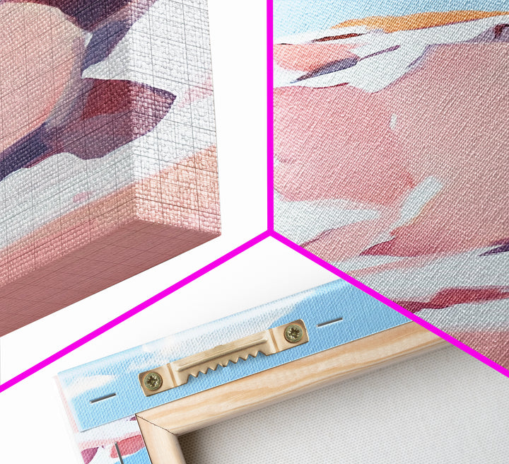 Pink Cliffs, Coastal Beauty, Ocean Landscape, Soft Pastel Art, Nature Inspired, Tranquil Scenery, Boho Wall Art, Framed Canvas Print