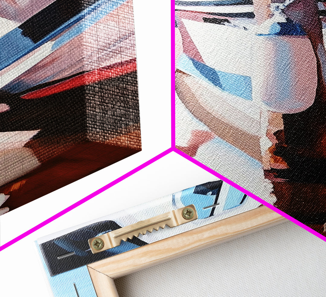 Docked Boat, Nautical Charm, Seaside Painting, Coastal Decor, Summer Vibes, Blue and White Art, Beach House Wall Art, Canvas Print