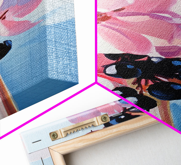 Blooming Flowers, Pink and Blue, Botanical Painting, Soft Aesthetic, Feminine Decor, Floral Home Art, Romantic Wall Art, Canvas Print