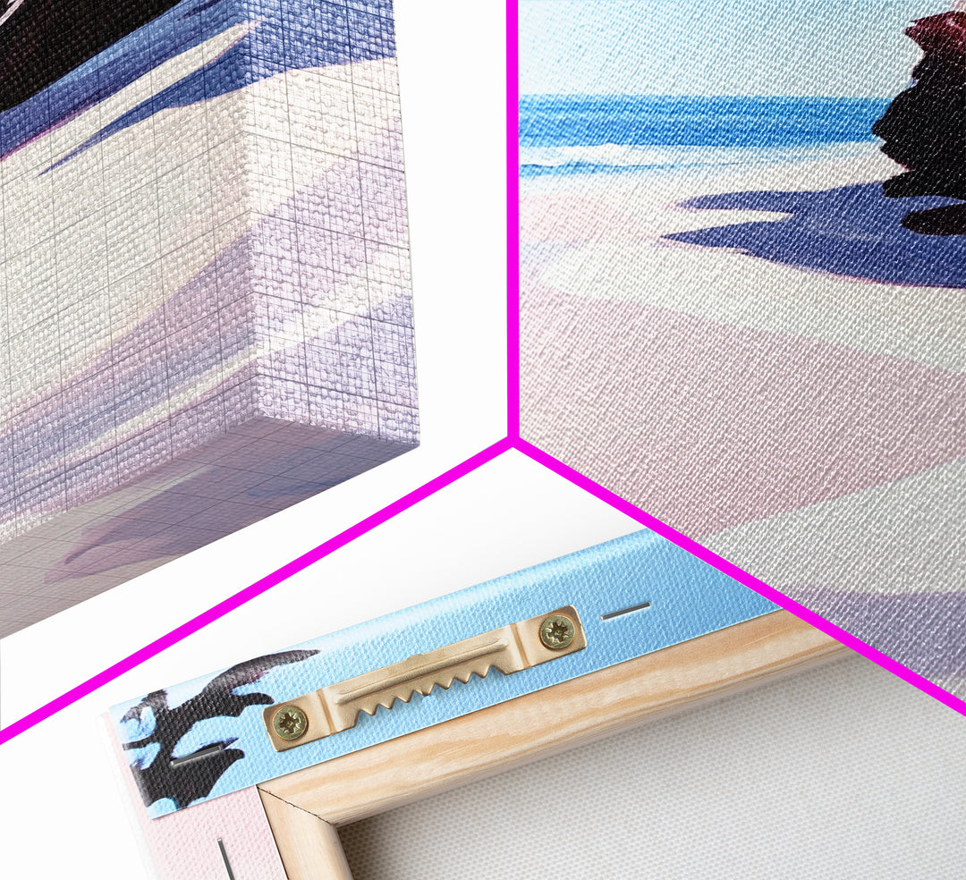 Beach View, Ocean Shore Art, Coastal Landscape Painting, Framed Canvas Print, Living Room Wall Art, Minimalist Seaside Decor