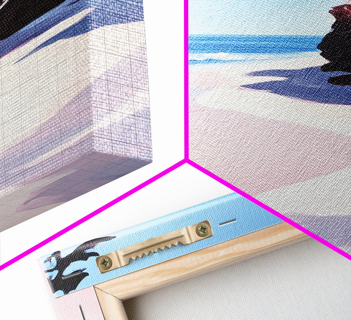 Beach View, Ocean Shore Art, Coastal Landscape Painting, Framed Canvas Print, Living Room Wall Art, Minimalist Seaside Decor