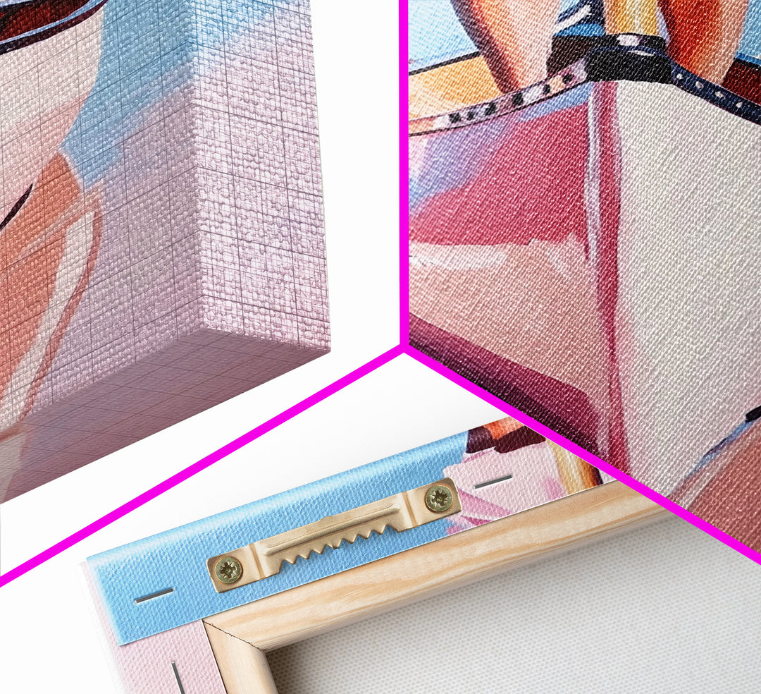 Pink Canoe, Girl, Reflection, Framed Canvas Print, Coastal Wall Art, Nautical Decor, Summer Aesthetic, Beach House Art, Boho Art