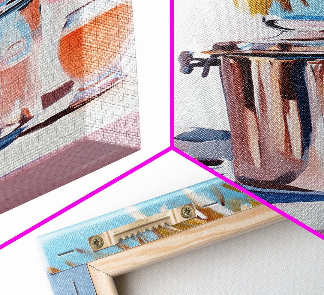 Beach Picnic, Palm Tree, Drinks, Framed Canvas Print, Summer Wall Art, Tropical Aesthetic, Kitchen Art, Coastal Home Decor, Boho Art