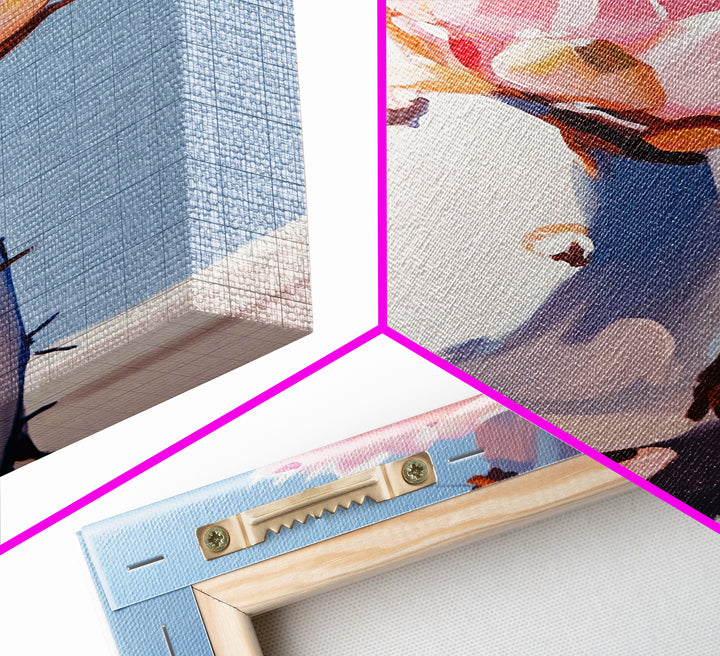 Cactus, Blooming Flower, Desert, Framed Canvas Print, Southwest Wall Art, Boho Aesthetic, Nature Decor, Botanical Art, Bedroom Art