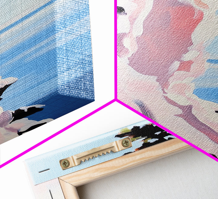 Cliffs and Water, Nature Wall Art, Minimalist Landscape, Coastal Home Decor, Blue and Pink Art, Framed Canvas Print, Office Wall Decor