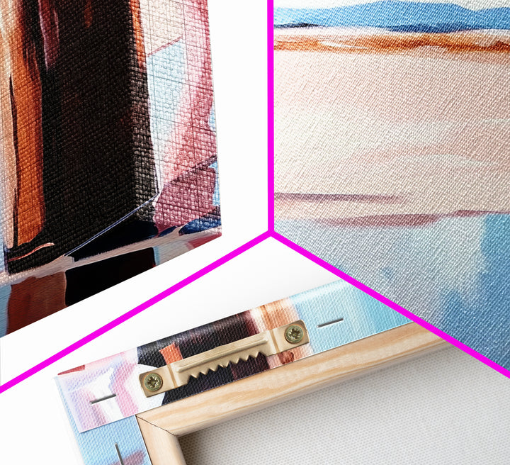 Coastal Fashion Art, Feminine Beach Scene, Pastel Summer Painting, Minimalist Boho Decor, Framed Canvas Print, Bedroom Wall Art