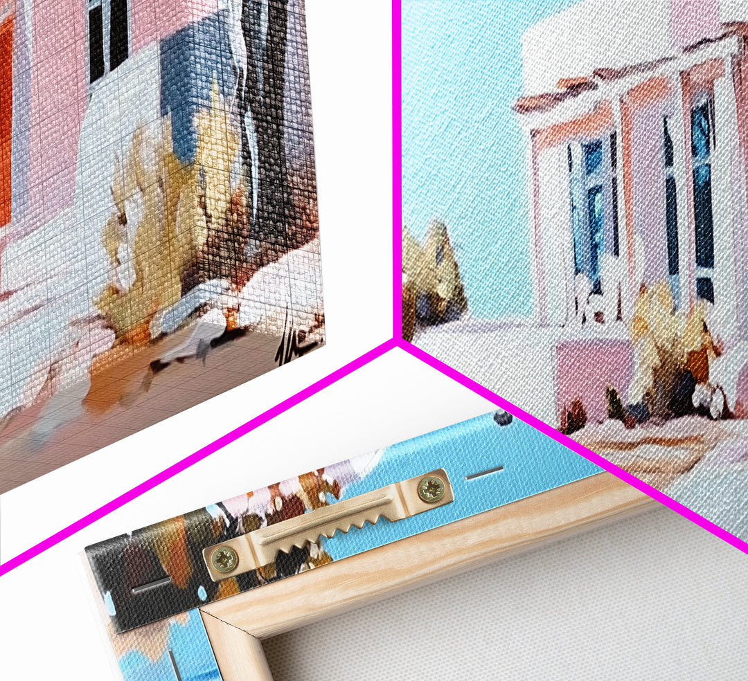 Coastal House, Summer Art, Beach Landscape, Framed Canvas Print, Mediterranean Wall Art, Minimalist Painting, Living Room Decoran Waves