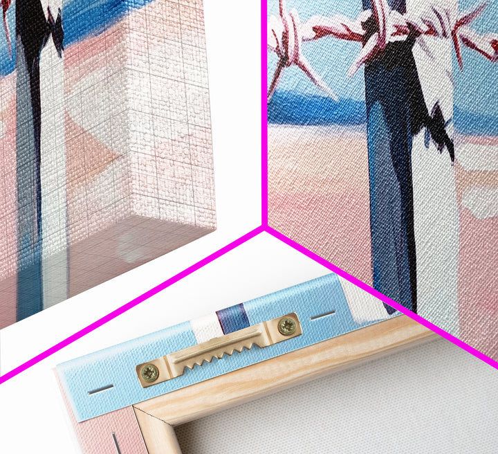 Beach Fence, Coastal Barrier, Ocean Landscape, Framed Canvas Print, Minimalist Seaside Art, Nautical Wall Decor, Summer Home Artwork