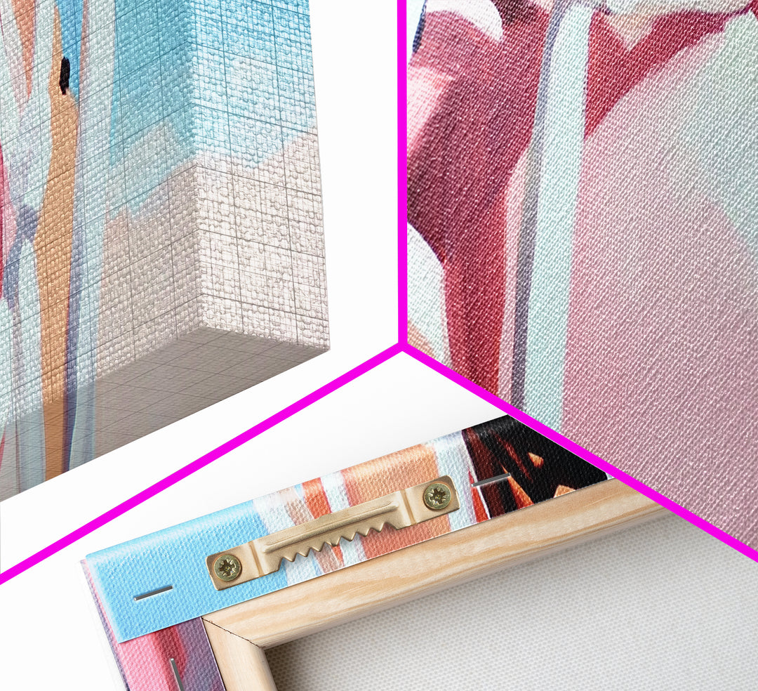 Rope Swing, Woman in Pink, Sunlit Sky, Framed Canvas Print, Summer Wall Art, Minimalist Decor, Feminine Aesthetic, Boho Art