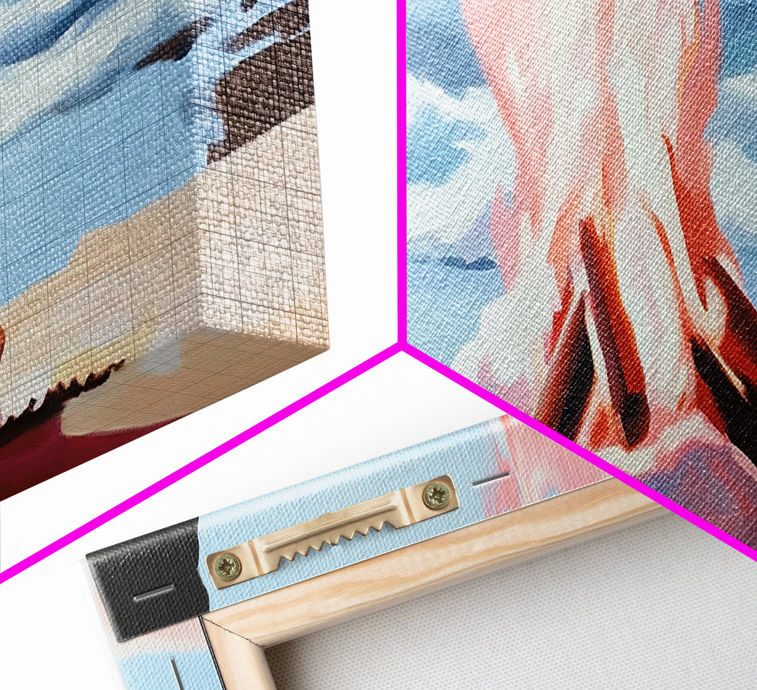 Beach Bonfire, Ocean Fire, Coastal Campfire, Framed Canvas Print, Seaside Night Art, Relaxing Summer Scene, Nautical Wall Decor