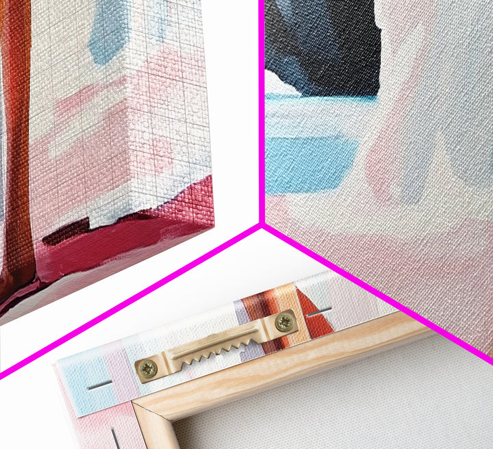 Barefoot Woman, Flowing Pink Dress, Water Reflection, Canvas Print, Feminine Wall Art, Elegant Bedroom Decor, Soft Pastel Aesthetic