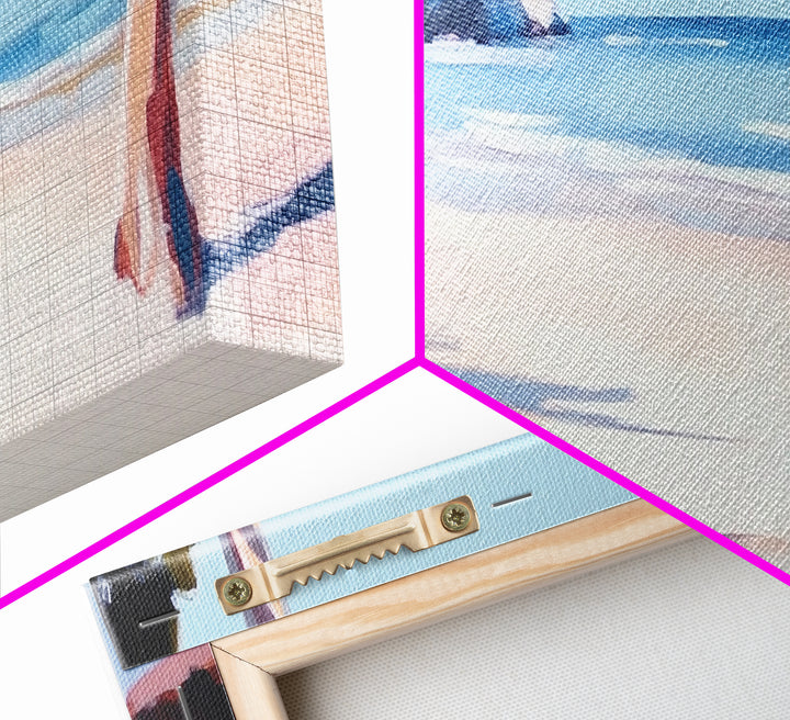 Beach Scene, Palm Trees, Blue Ocean, Canvas Print, Coastal Wall Art, Minimalist Landscape, Living Room Decor, Relaxing Home Aesthetic