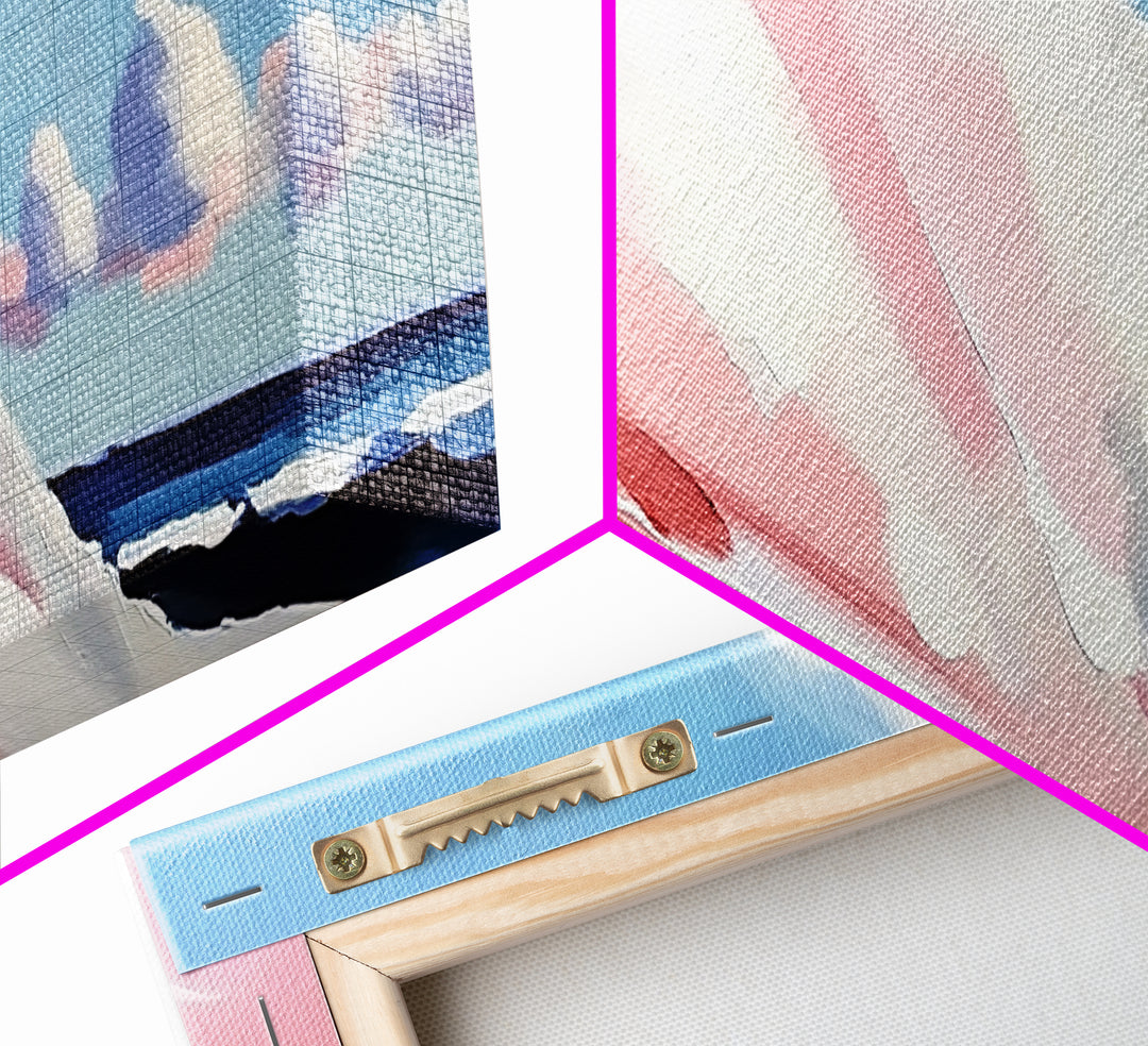 Rolling Waves, Soft Pastel, Modern Coastal Art, Minimalist Ocean Print, Blue and Pink Decor, Relaxing Beach Scene, Canvas Print